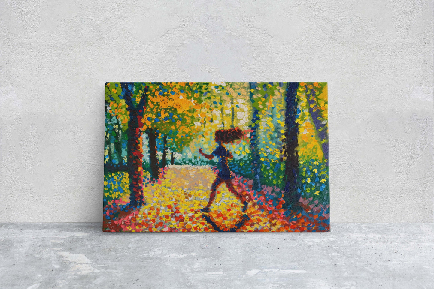 Running Painting,Park Art, Pointillism, Womens Sports, Girls Sports, Track and Field, Athlete Art, Sports Decor,Women Track