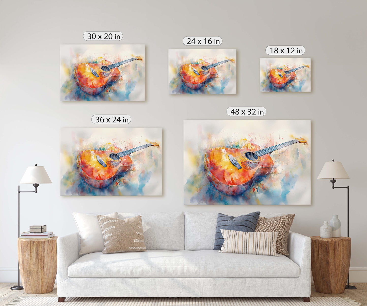 Watercolor Guitar, Music Painting, Instrument Art, Musical Art