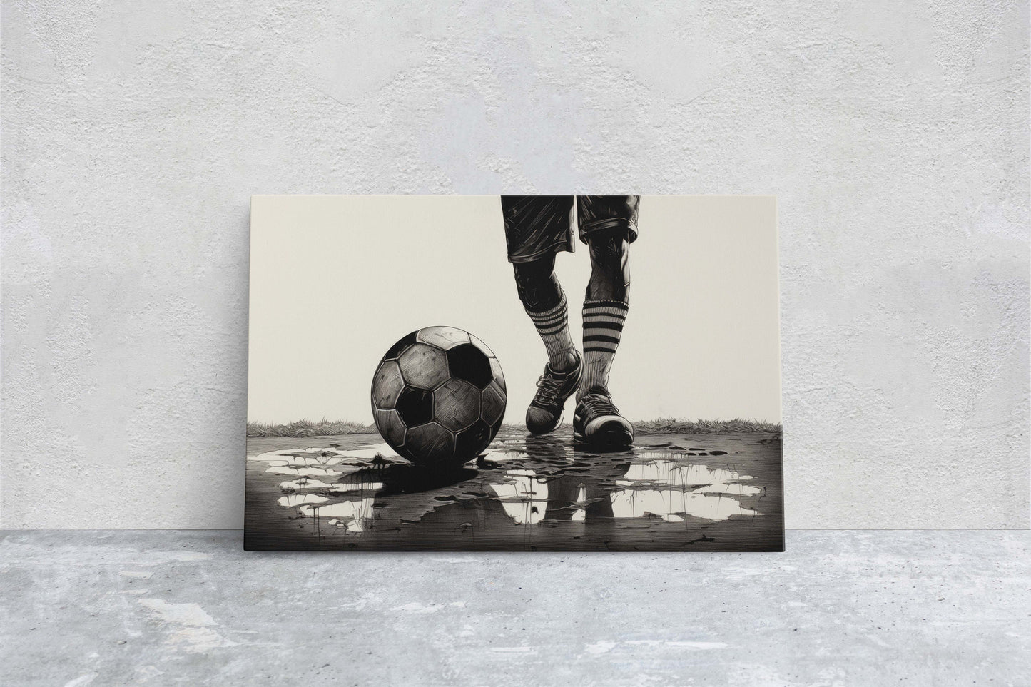 Soccer Painting, Black and White, Sports Decor, Soccer Player, Framed Canvas, Large print, Gift for Dad, Gift for Him