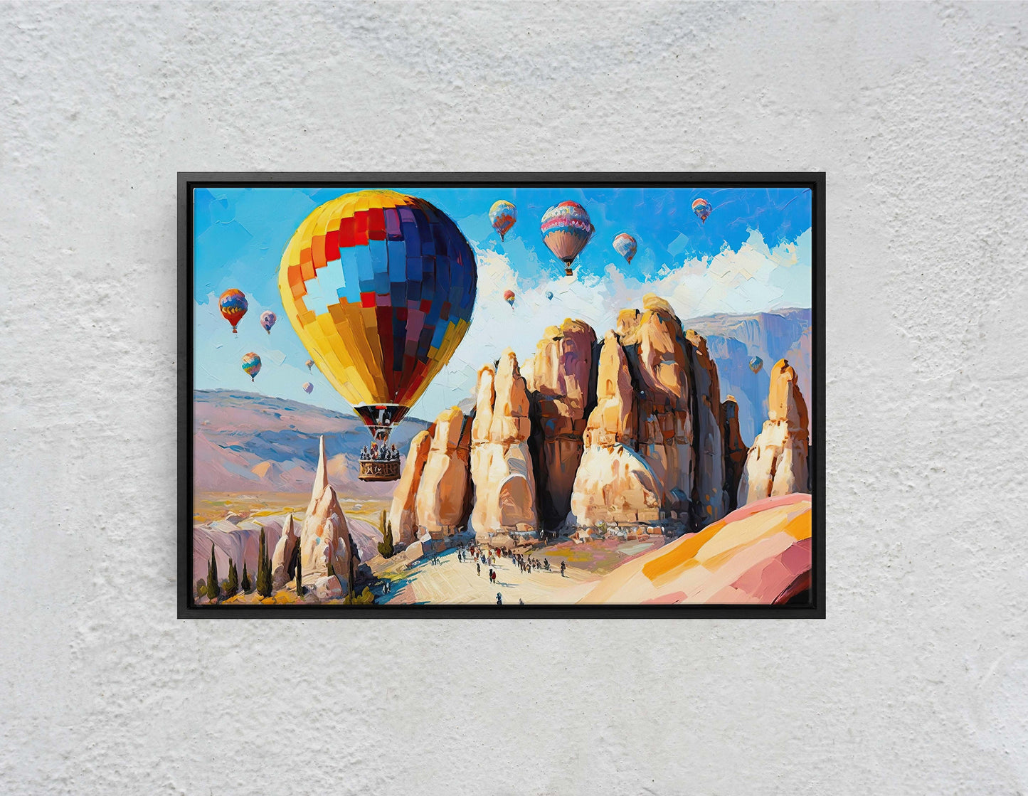 Cappadocia Turkey, Hot Air Balloons,Canvas Art Large Print,Painting, Landscape, Rock Spire, Cliff Art, Bright, Vivid, Colorful
