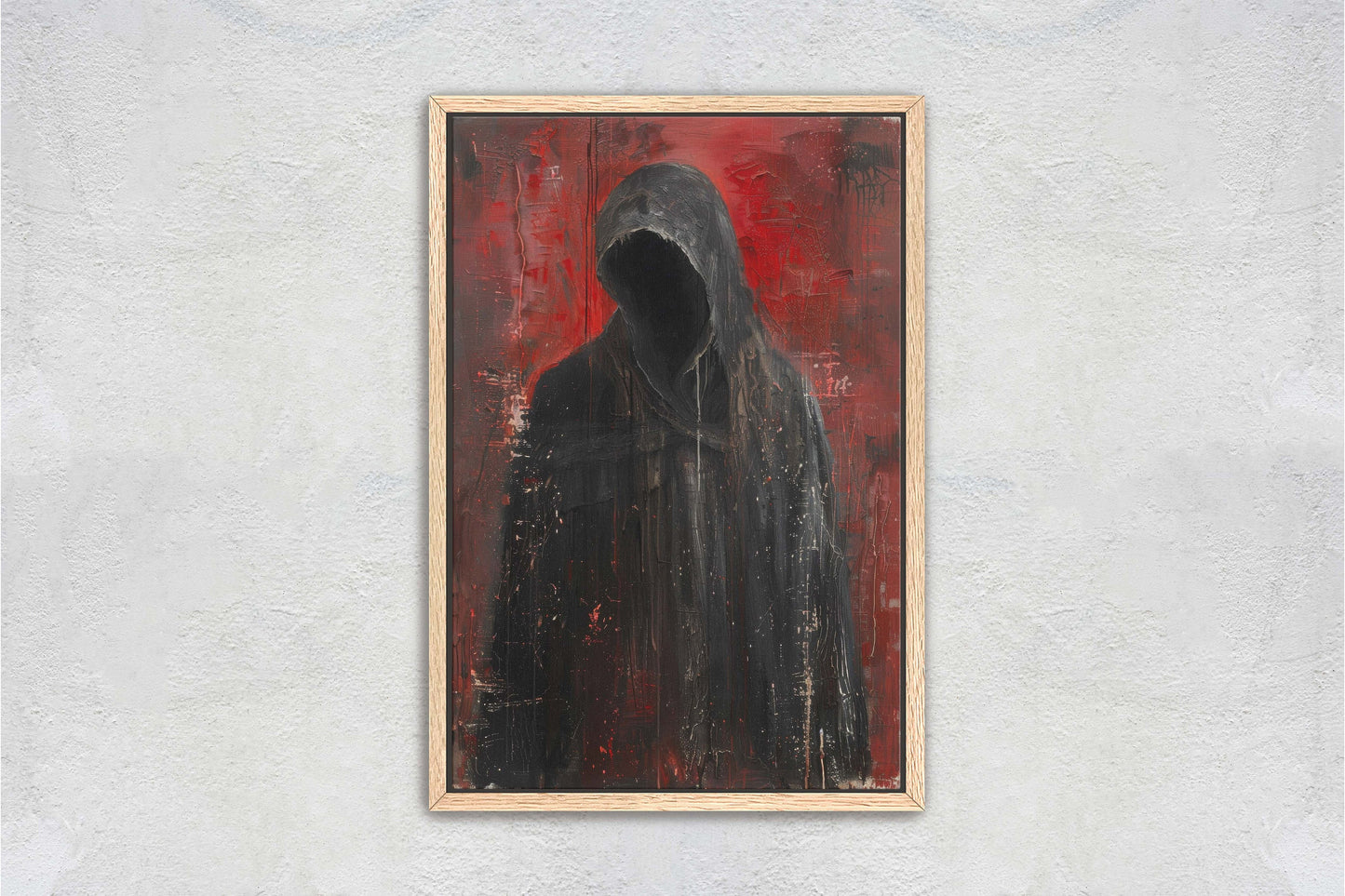 Figure of Death, Dark Robed Figure, Creepy Painting, Gothic Art, Dark Academia, Victorian Art, Red Decor
