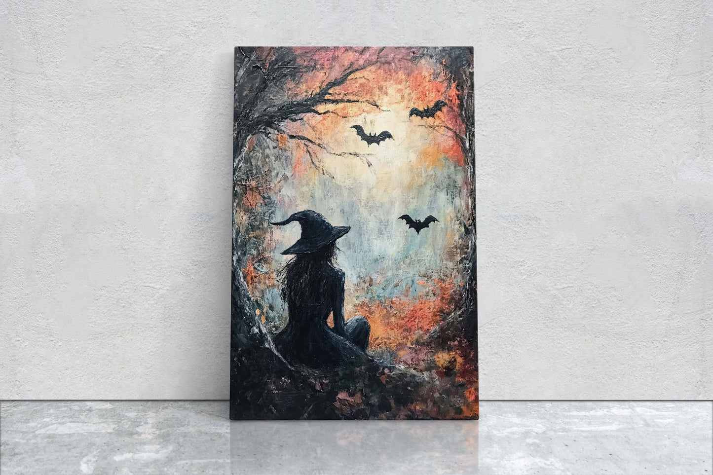 Witch Full Moon, Black Cat Wildflowers, Halloween Decor, Gothic Decor, Whimsical Halloween, Whimsy Night Stars, Bats Flying