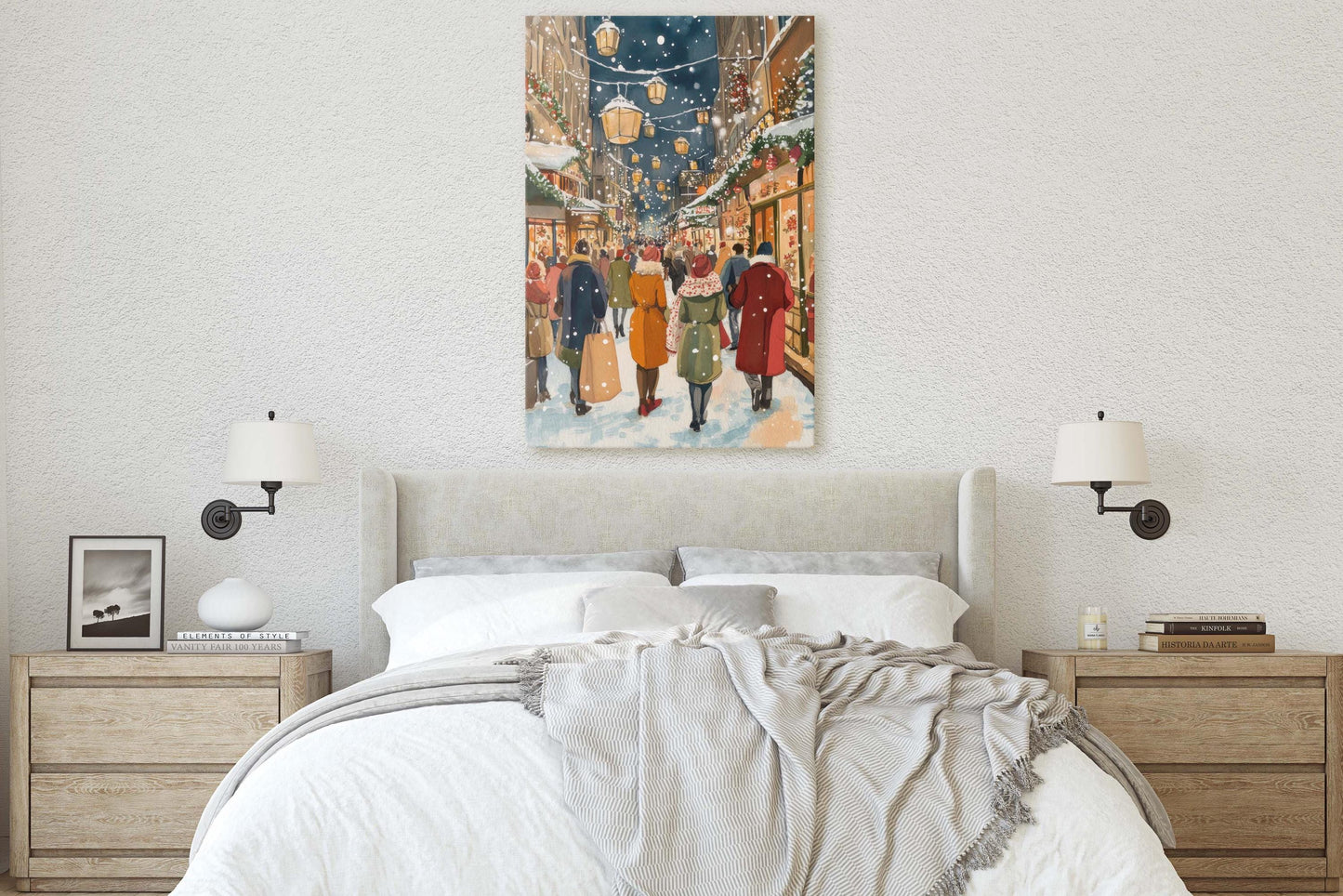 Vintage Christmas Canvas, Christmas Shopping, Christmas Village
