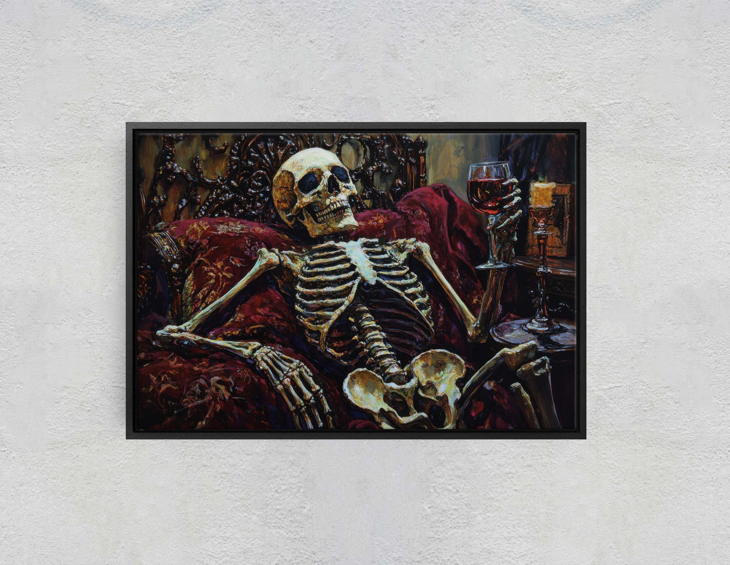 To Death, Skeleton Wine, Lounging Skeleton, Creepy Art, Gothic Halloween, Dark Academia, Dark Arts