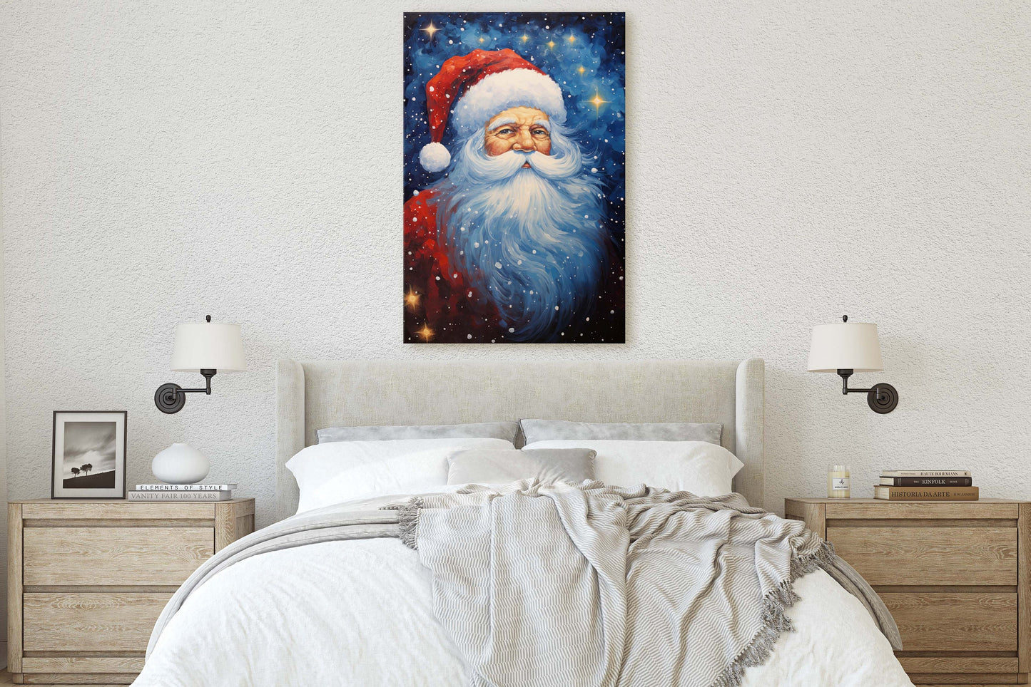 Santa Painting, Christmas Decor, Xmas Painting, Festive Painting, Winter Art, Framed Canvas, Santa Print
