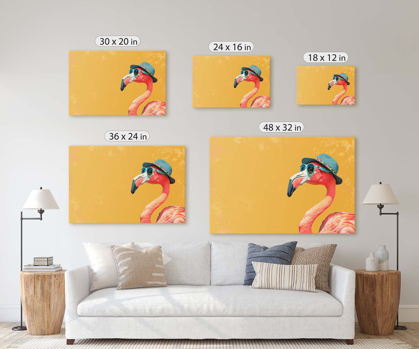 Hipster Flamingo, Pop Art, Street Art, Graffiti Painting, Animal Sunglasses, Orange Blue, Fun Quirky, Large Art Print, Kids Room, Pink