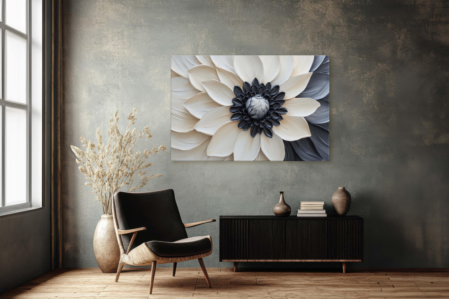 Flower Painting, Black White Floral, Contemporary Art
