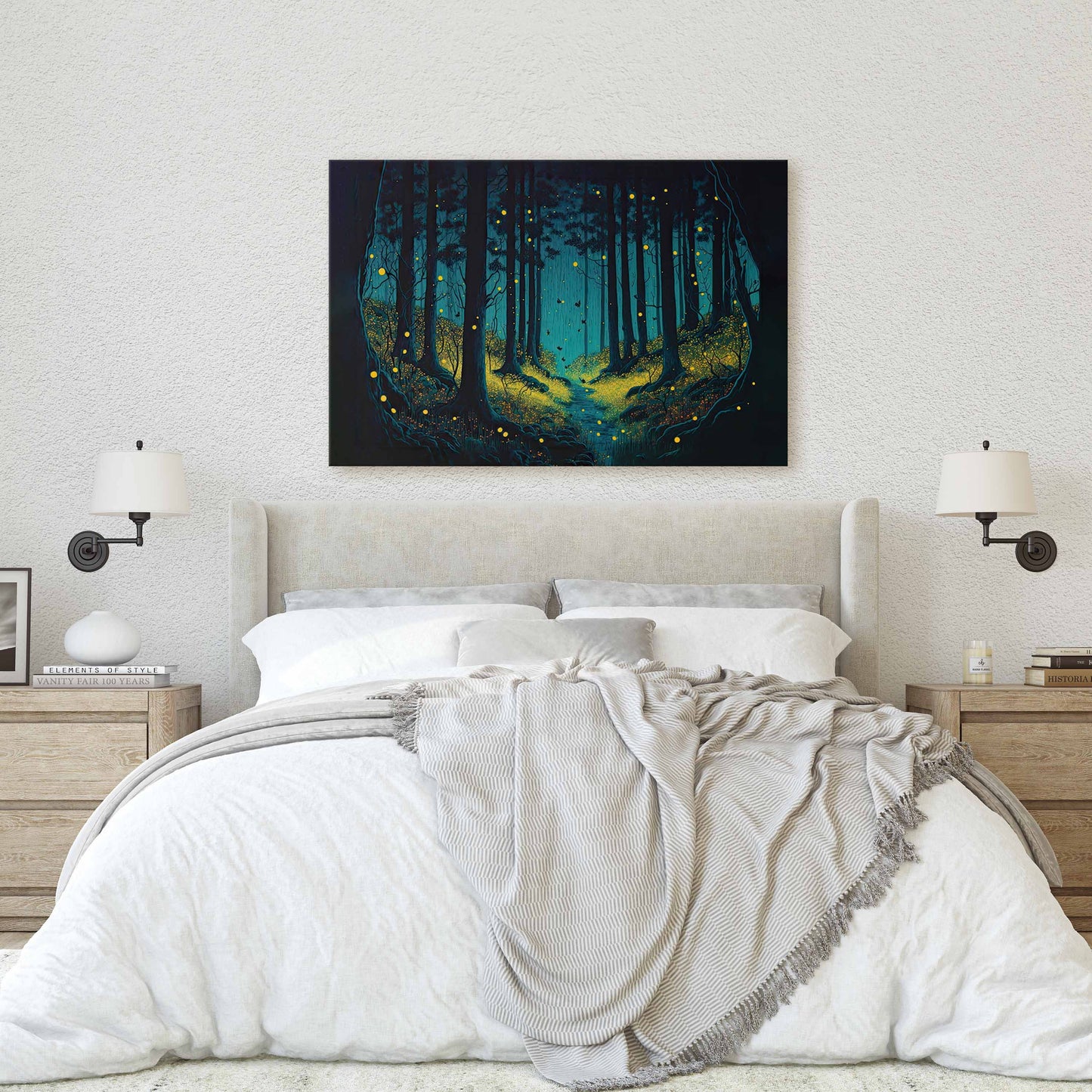 Firefly Forest Canvas Art Ready To Hang Large Print, Oil Painting, Ethereal, colorful, Mysterious