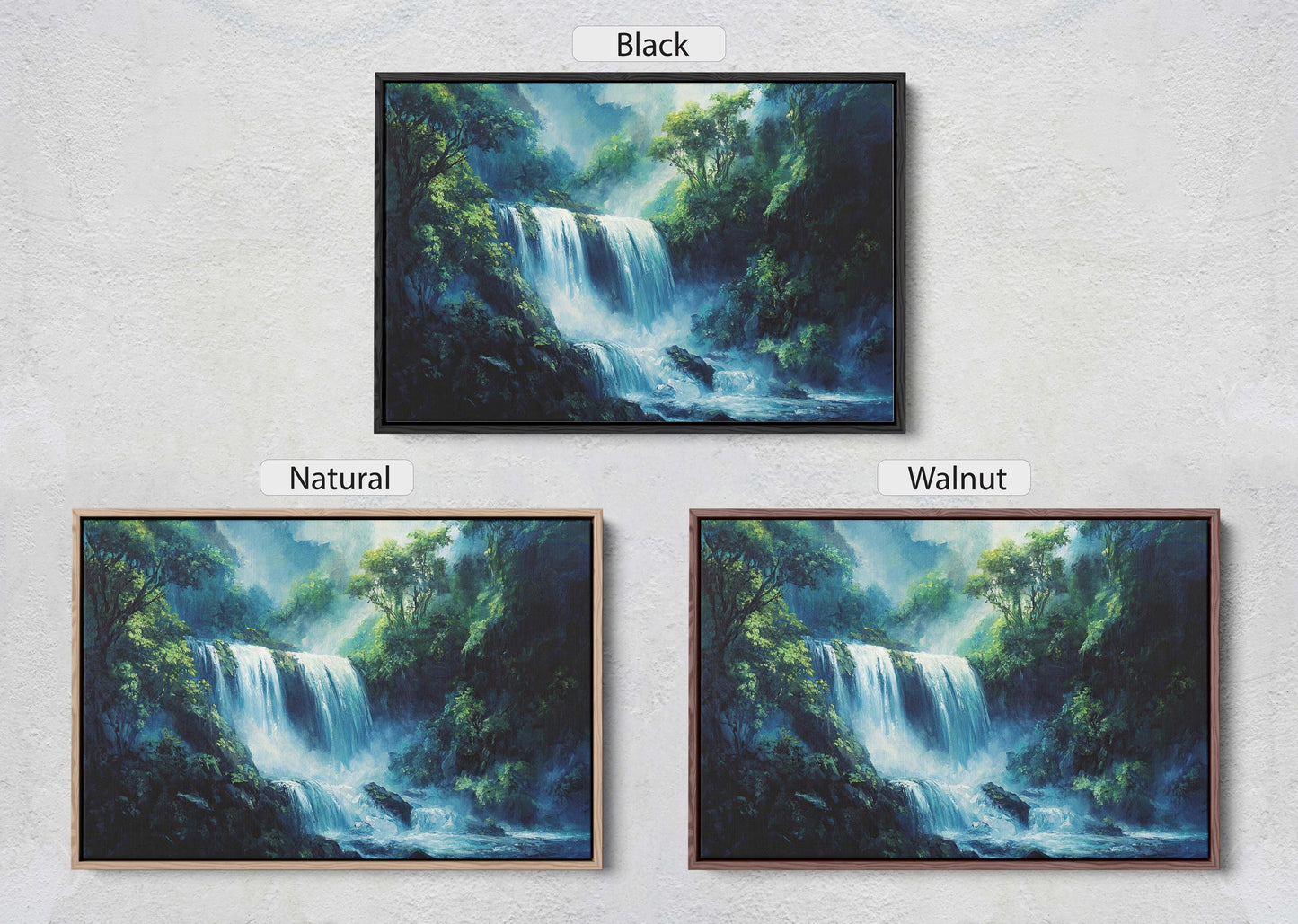 Waterfall Painting, Nature painting, Rushing waterfall, Mountain River, Mountain Lake