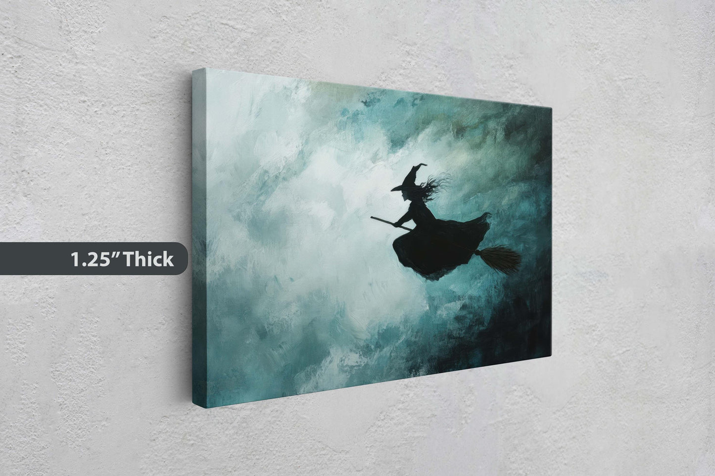 Flying Witch, Witch on Broomstick, Whimsical Decor, Full Moon, Halloween Art, Cloudy, Fall Art