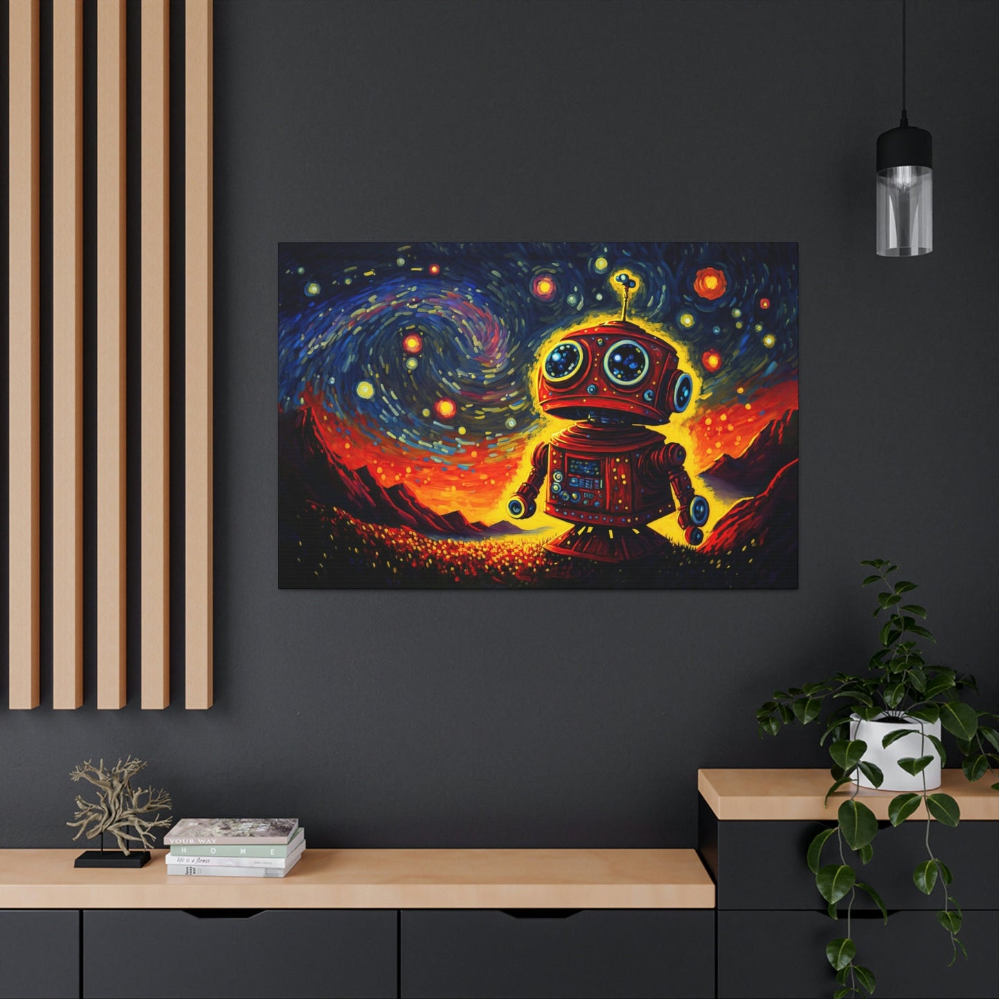 Starry Night Red Robot Canvas Art Ready To Hang