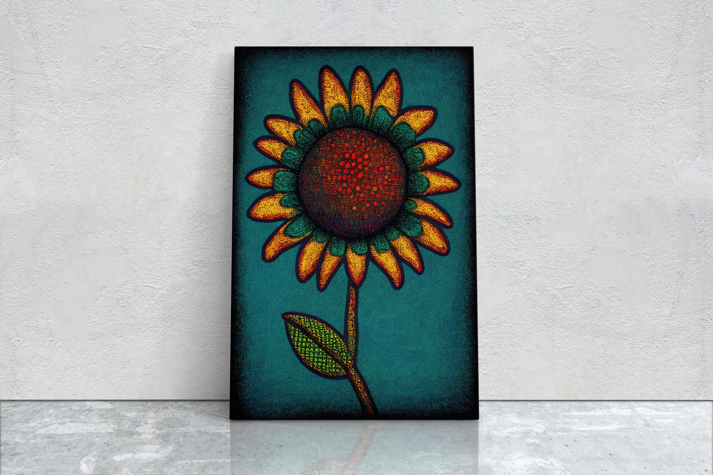 Sunflower, Abstract, Pointillism, Flower Decor, Large Canvas Print, Ready To hang, Farmhouse, Farm, Vertical Print, Modern Art, Contemporary