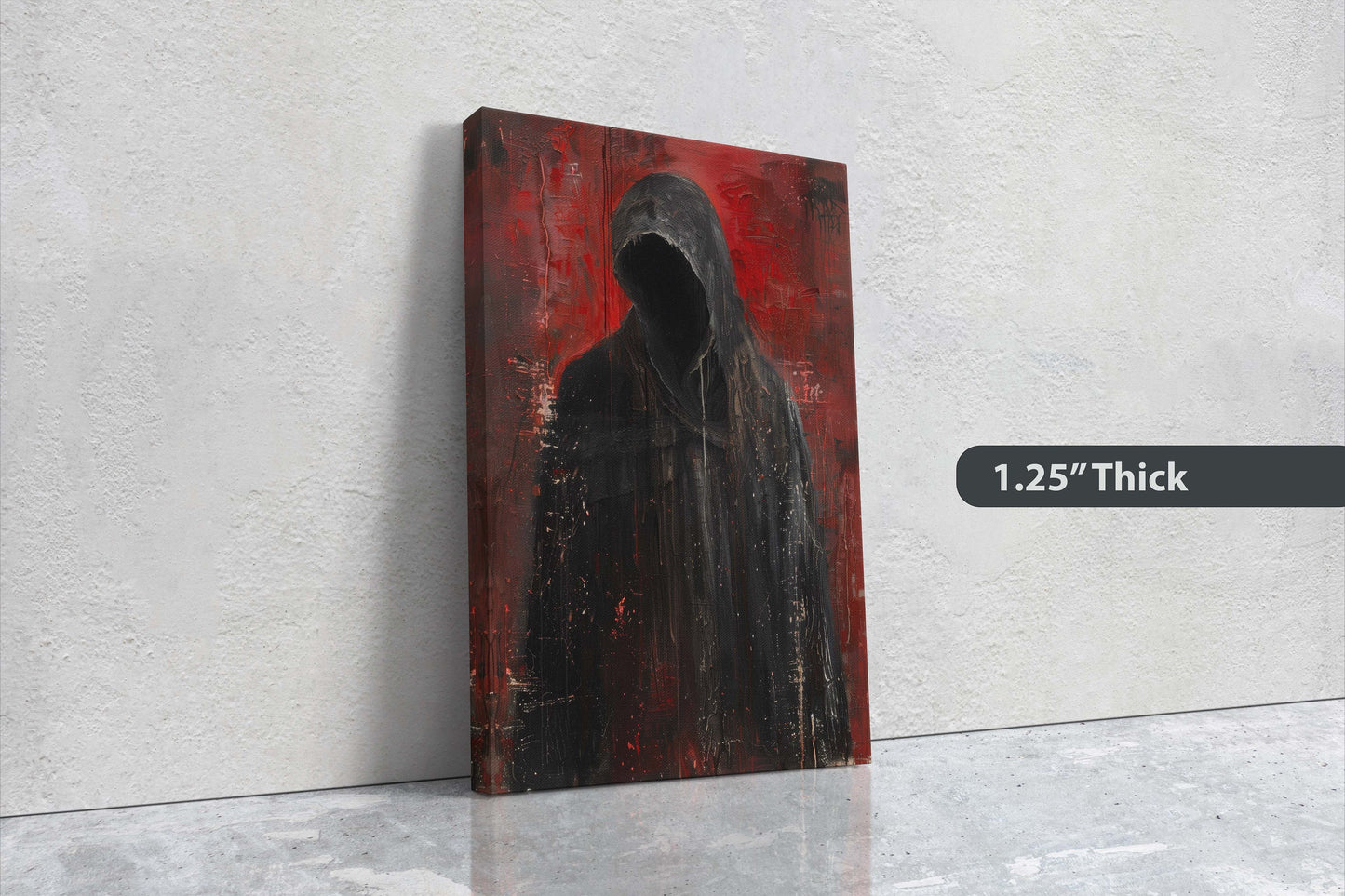 Figure of Death, Dark Robed Figure, Creepy Painting, Gothic Art, Dark Academia, Victorian Art, Red Decor