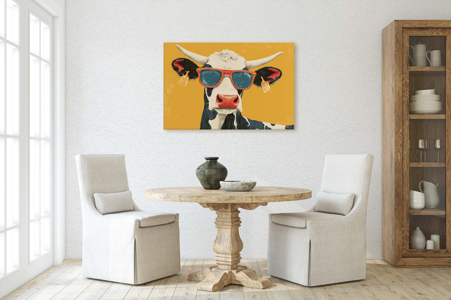Hipster Cow, Pop Art, Street Art, Graffiti Painting, Animal Sunglasses, Yellow, Fun Quirky, Large Art Print, Kids Room, Boys Room