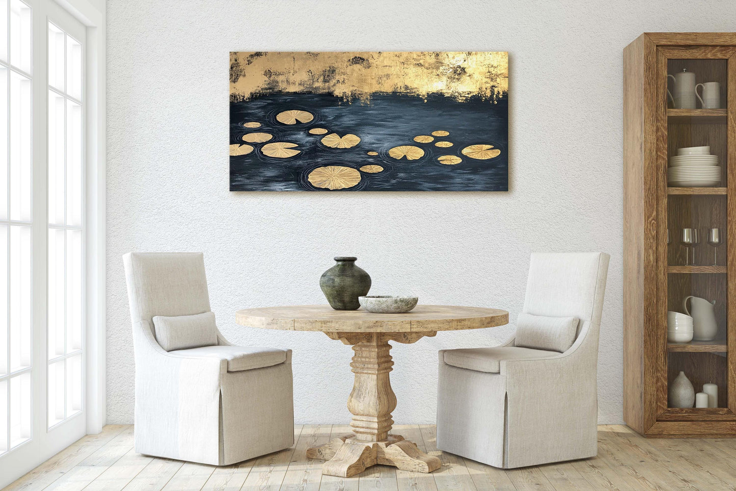 Lily Pad Pond, Black and Gold, lillipad Contemporary, Modern Abstract