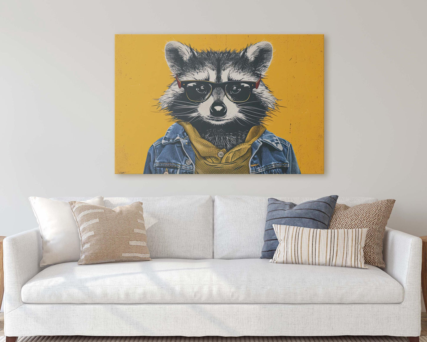 Hipster Racoon, Pop Art, Street Art, Graffiti Painting, Animal Sunglasses, Yellow, Fun Quirky, Large Art Print, Kids Room, Boys Room
