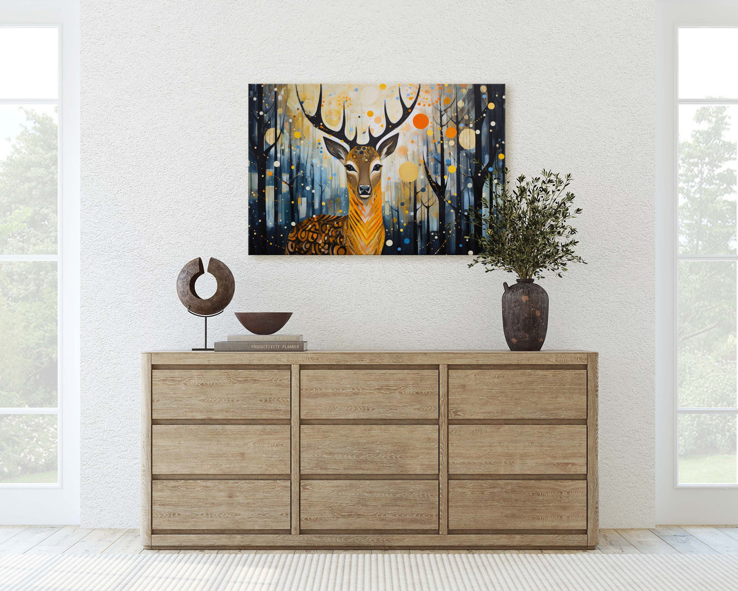 Abstract Animal Art, Deer Painting, Symbolism Elk, Modern Art, Contemporary Decor, Surrealism, Modernism, Framed Canvas, Large Art Print