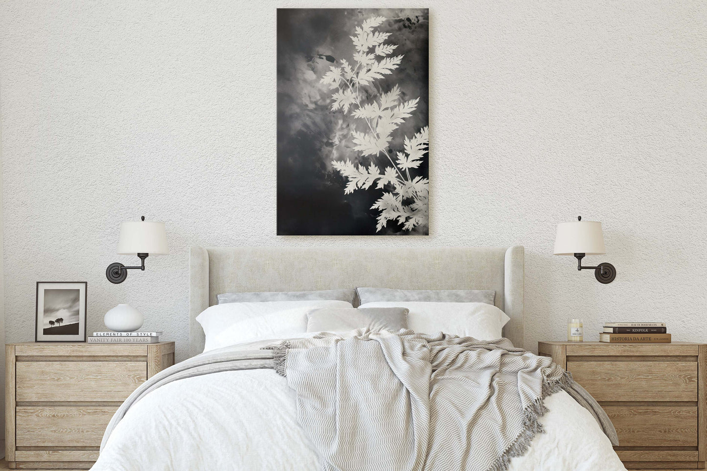 Black and White Floral, Botanical Art, Wildflower Decor, Farmhouse Print, Modern Art, Large Print, Framed Canvas