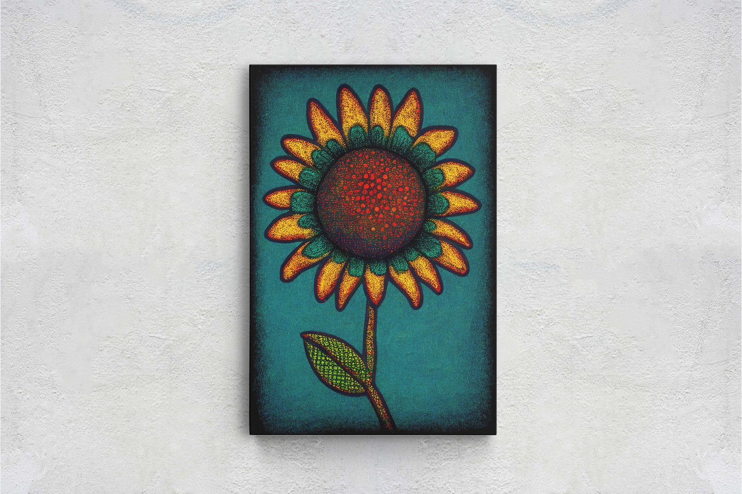 Sunflower, Abstract, Pointillism, Flower Decor, Large Canvas Print, Ready To hang, Farmhouse, Farm, Vertical Print, Modern Art, Contemporary
