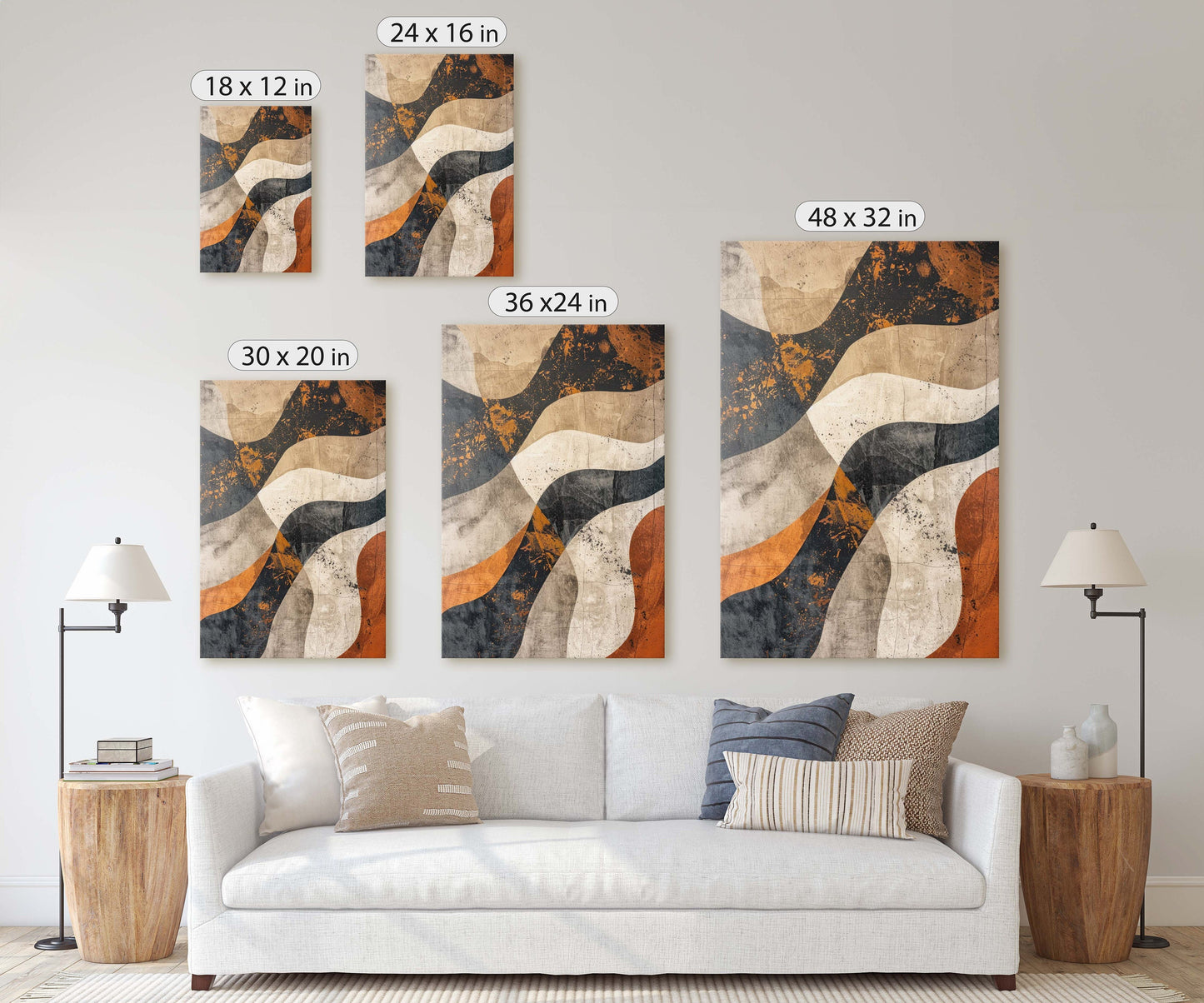 Wabi Sabi Artwork, Minimalist Lines, Neutral Tones, Brown Earth, Extra Large Print, Framed Canvas, Abstract, Texture