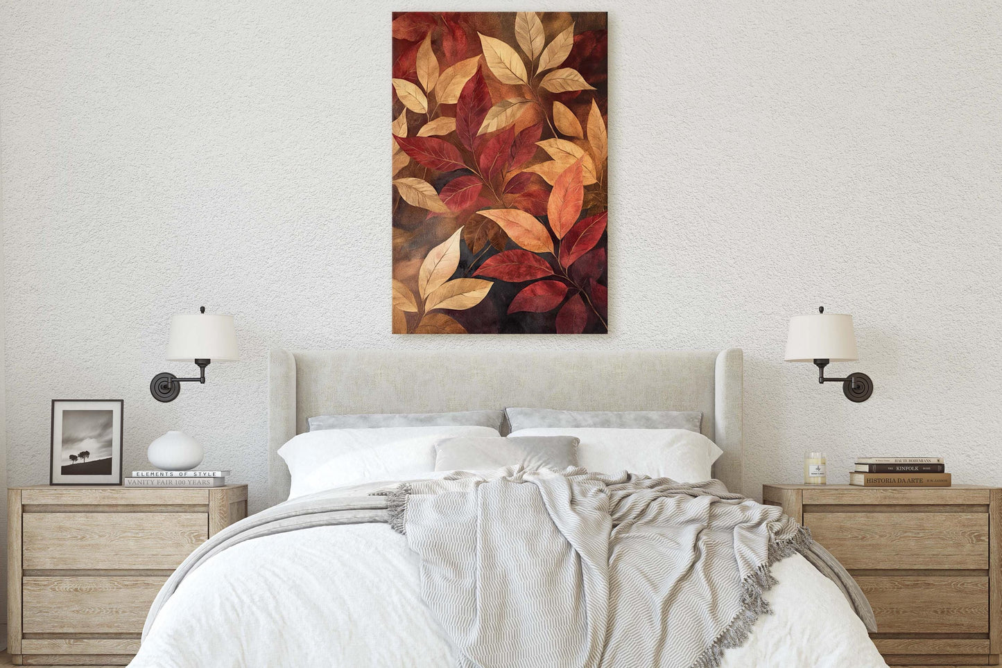 Fall Leaves Painting, Red Orange Leaves, Autumn Decor