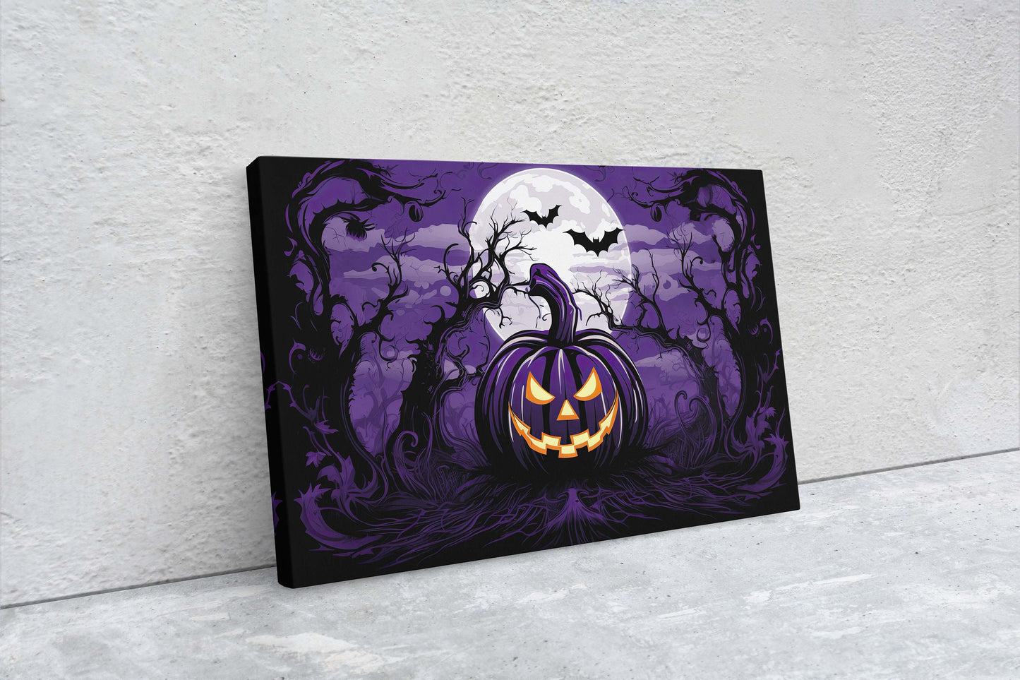 Spooky Jack-Lantern, Purple Moon, Halloween Spooky, Halloween Pumpkin Art, Scary Art, Pumpkin Patch, Poster Print, Framed Canvas