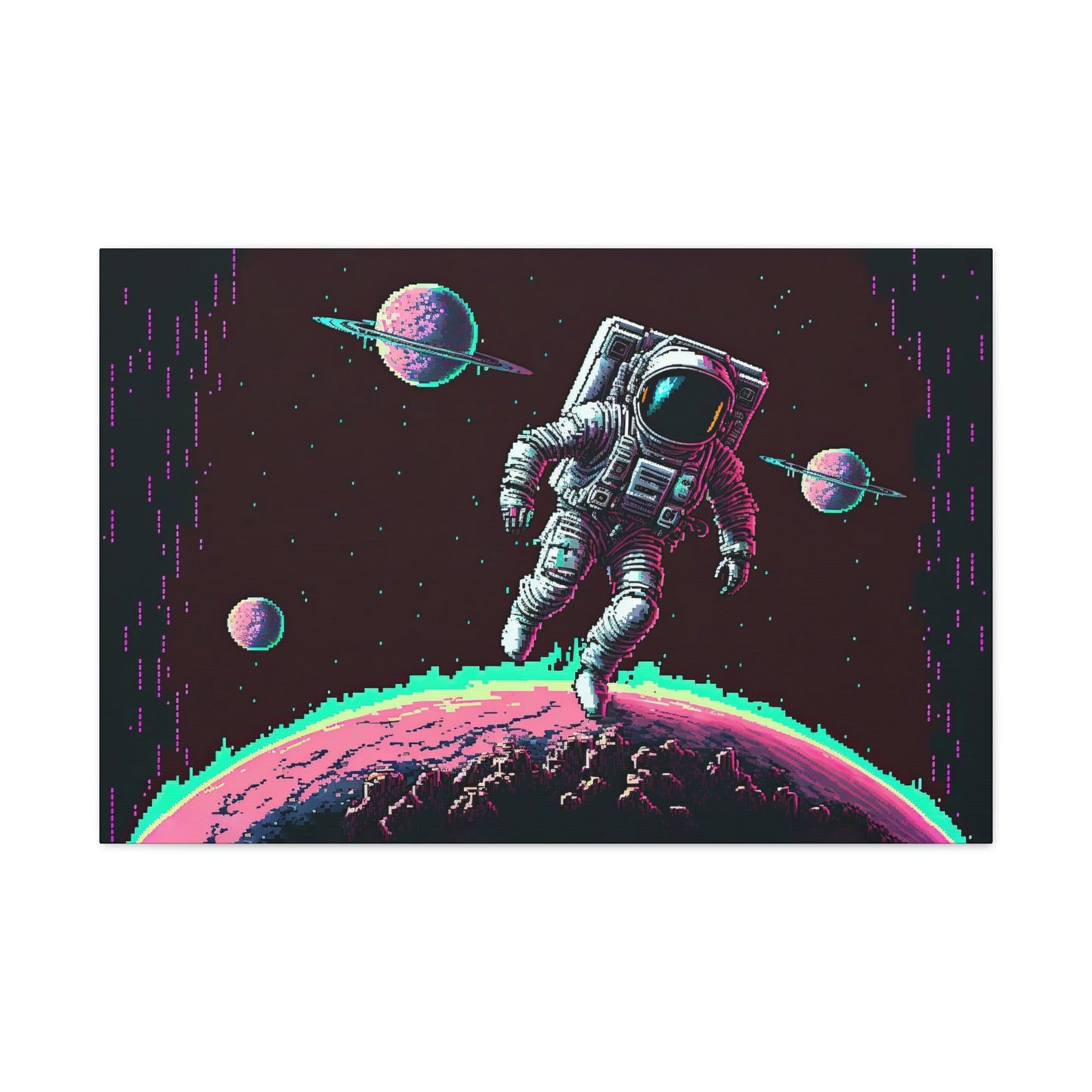 Astronaut Pixel Art | Synthwave Canvas Art Ready To Hang