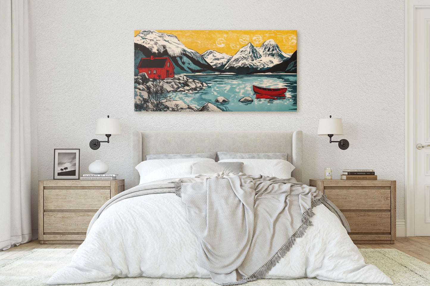 Scandinavian Art, Mountain Cabin, Mountain Lake, Canoe Lake