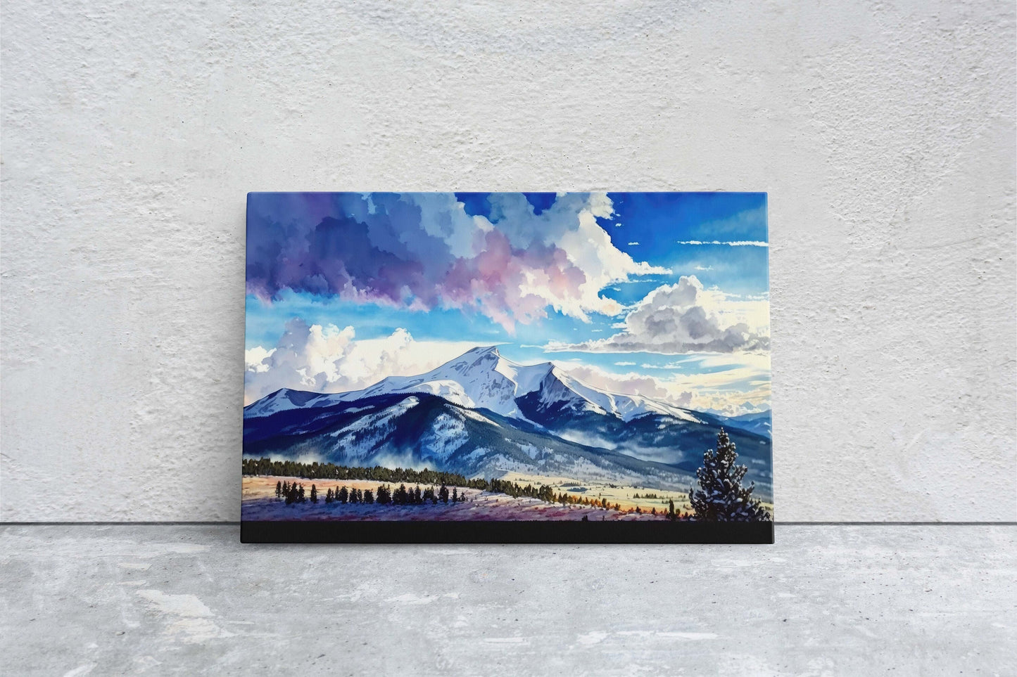 Big Sky Montana, Canvas Art, Ready To Hang, Large Print, Landscape Painting, Dramatic Landscape, Mountain Range, Blue sky mountain,