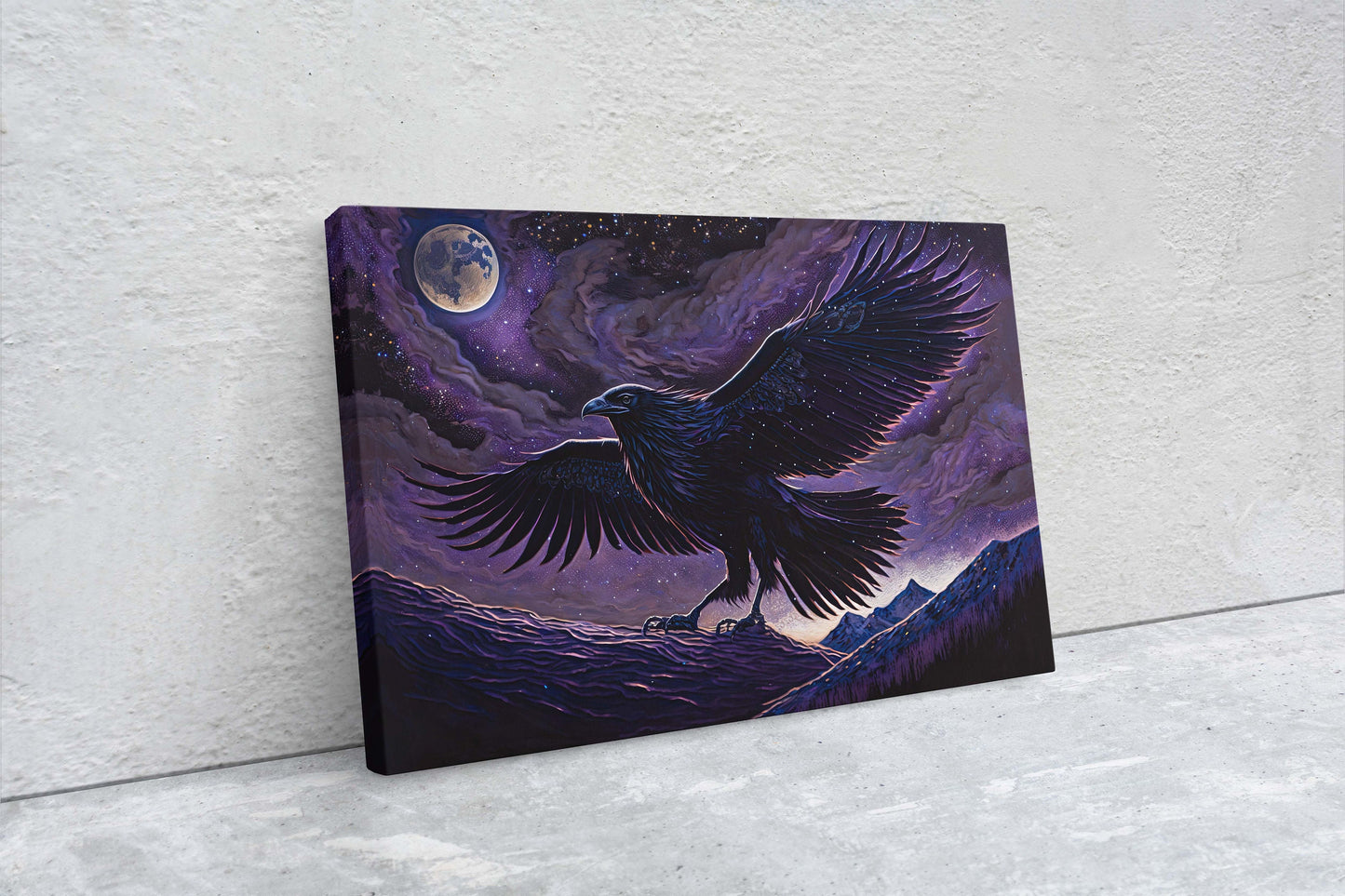 Raven Purple, Night Sky, Abstract Surreal, Ready to Hang, Large Print, Celestial Crow, Bird Painting, Bird Portrait, Moody, Inspiring, Dark