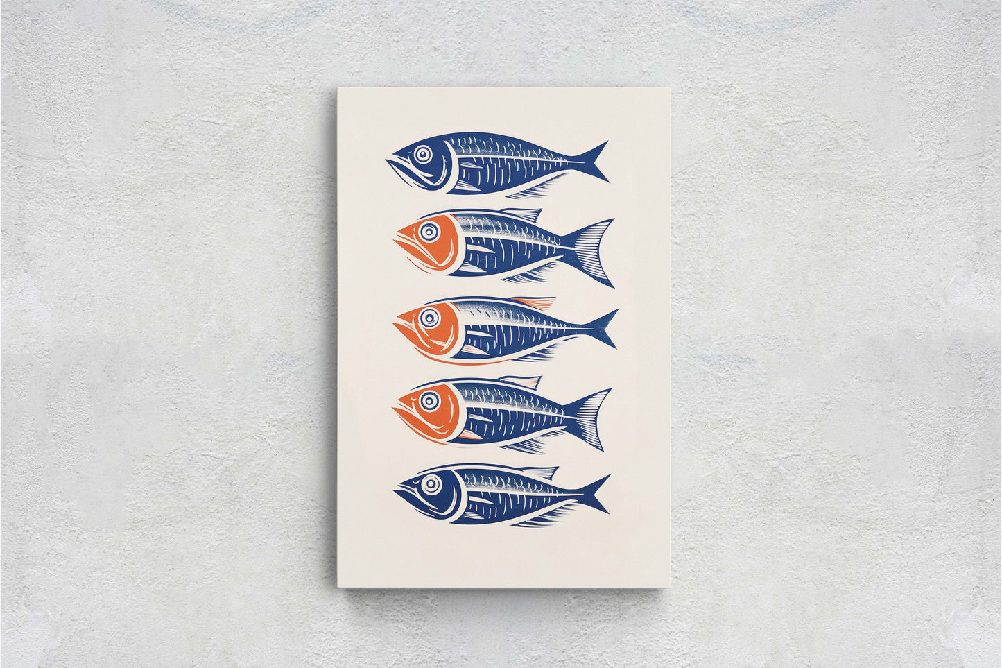 Sardines on Canvas, Modern Scandinavian, Danish Style, Fish Wall Art, Abstract, Framed Canvas, Kitchen Decor, Dining Room, Pop Art