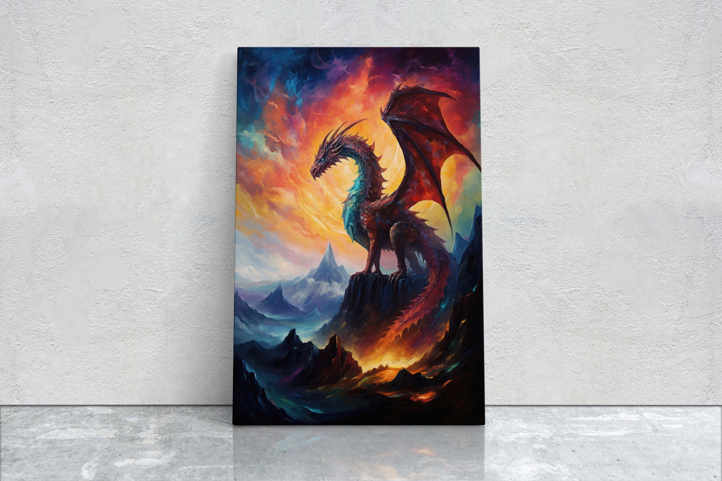 Dragon Portrait, Volcano Dragon, Mythical Creature, Fantasy Animal, Framed Canvas, Poster Print, Game room, Man Cave