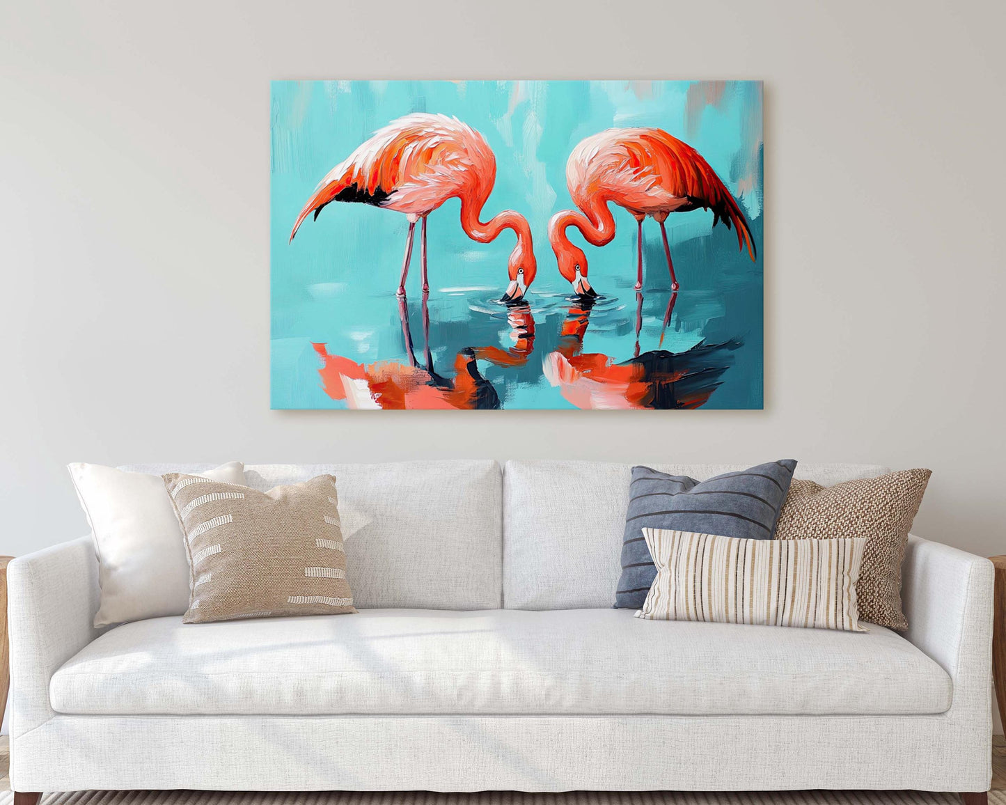 Flamingo Painting, Bird Art, Flamingos Drinking
