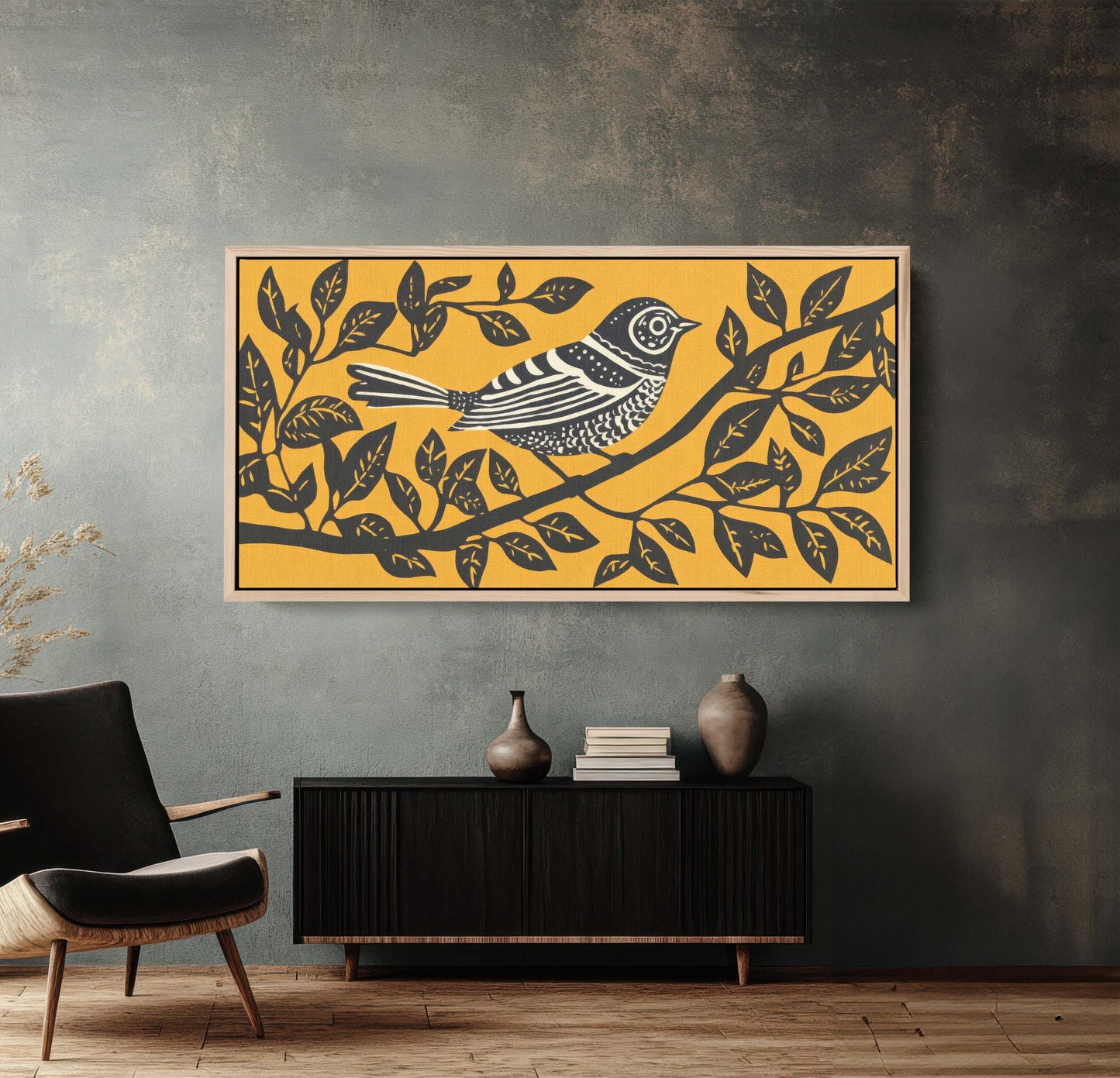 Linocut Bird Art, Scandinavian Art, Contemporary Decor