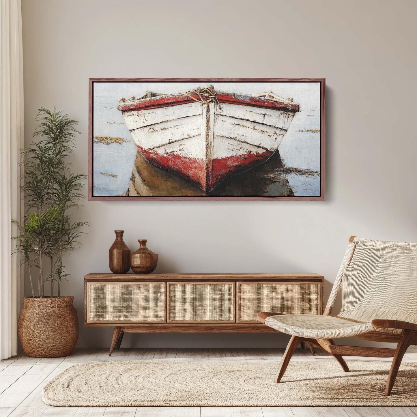 Red Boat, Beach House, Ship Art, Coastal Art, Vacation Home, Nautical Art