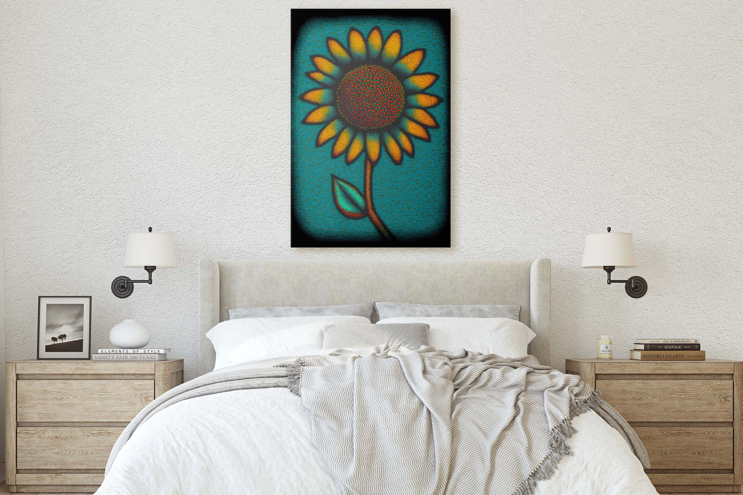 Sunflower, Abstract, Pointillism, Flower Decor, Large Print, Ready To hang, Farmhouse, Farm, Vertical Print, Modern Art, Contemporary
