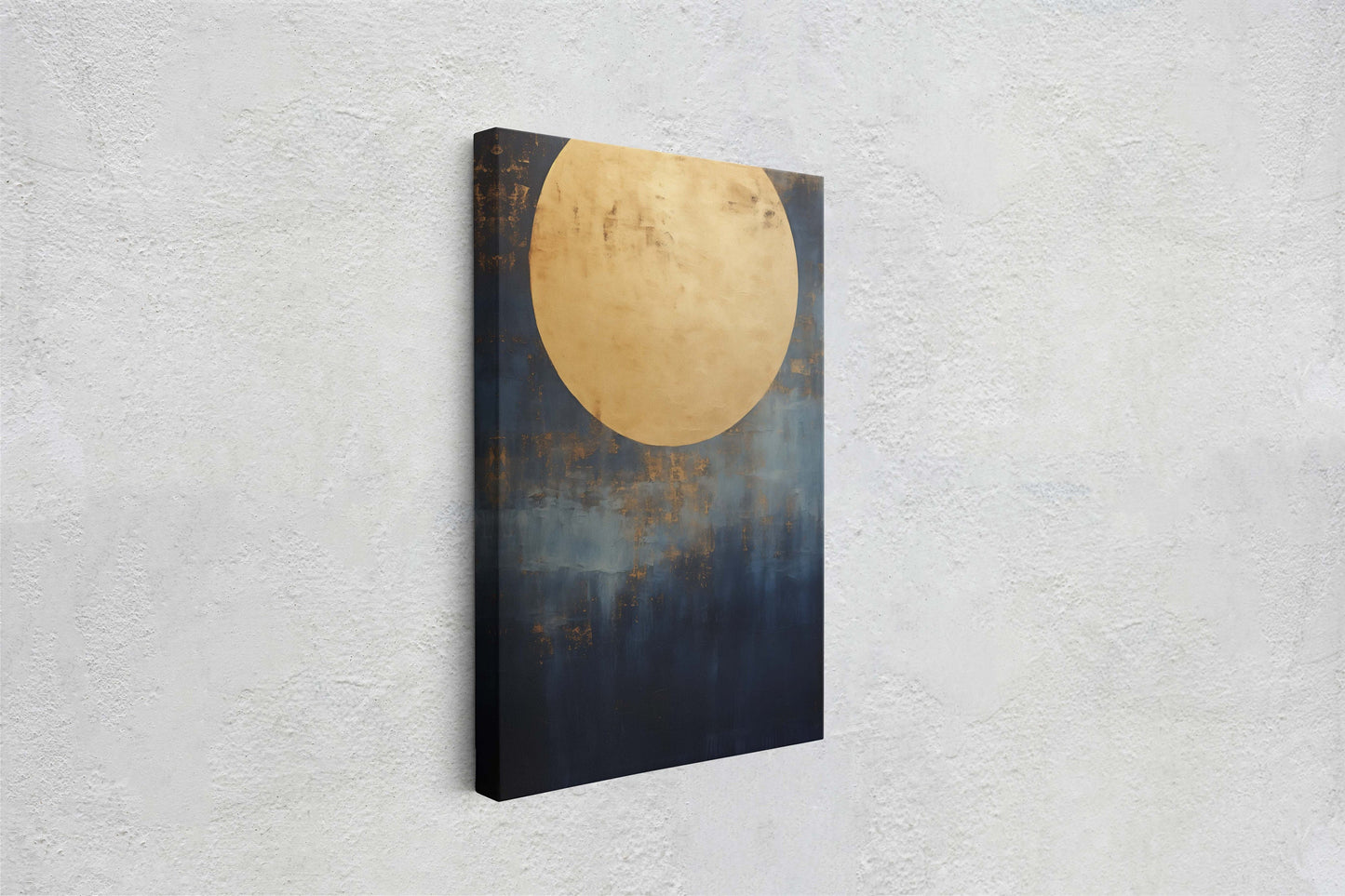 Gold Moon on Indigo, Moon Painting, Minimalist Art, Circle Indigo, Maximalist Art, Contemporary Decor, Celestial Art, Space Decor, Night Sky