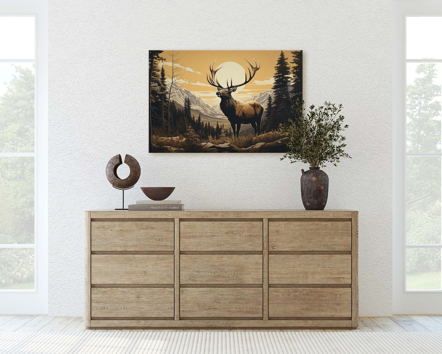 Rocky Mountain Elk, Elk Painting, Cabin Decor, Mountain Home Decor, Neutral Art, Nature Decor, Framed Canvas