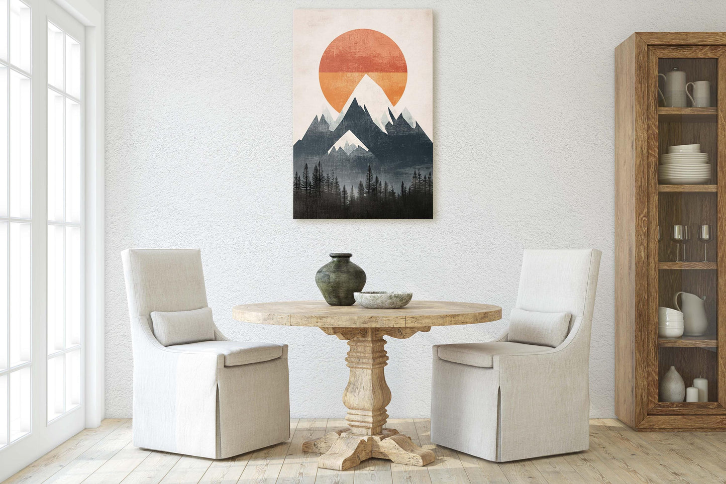 Mountain Sunrise, Contemporary Print, Linocut Print, Scandinavian Design, Modern