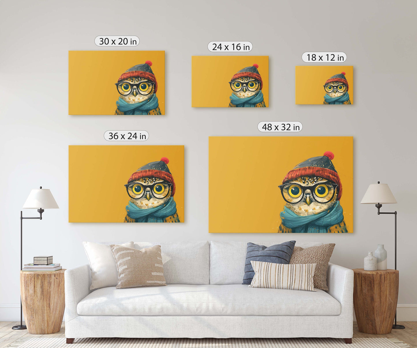 Hipster Owl, Pop Art, Street Art, Graffiti Painting, Animal Sunglasses, Orange Blue, Fun Quirky, Large Art Print, Kids Room