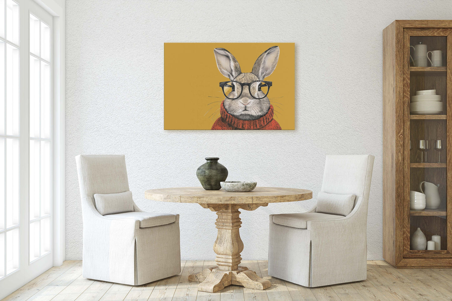 Hipster Rabbit, Pop Art, Street Art, Graffiti Painting, Animal Sunglasses, Orange Blue, Fun Quirky, Large Art Print, Kids Room, Bunny Art