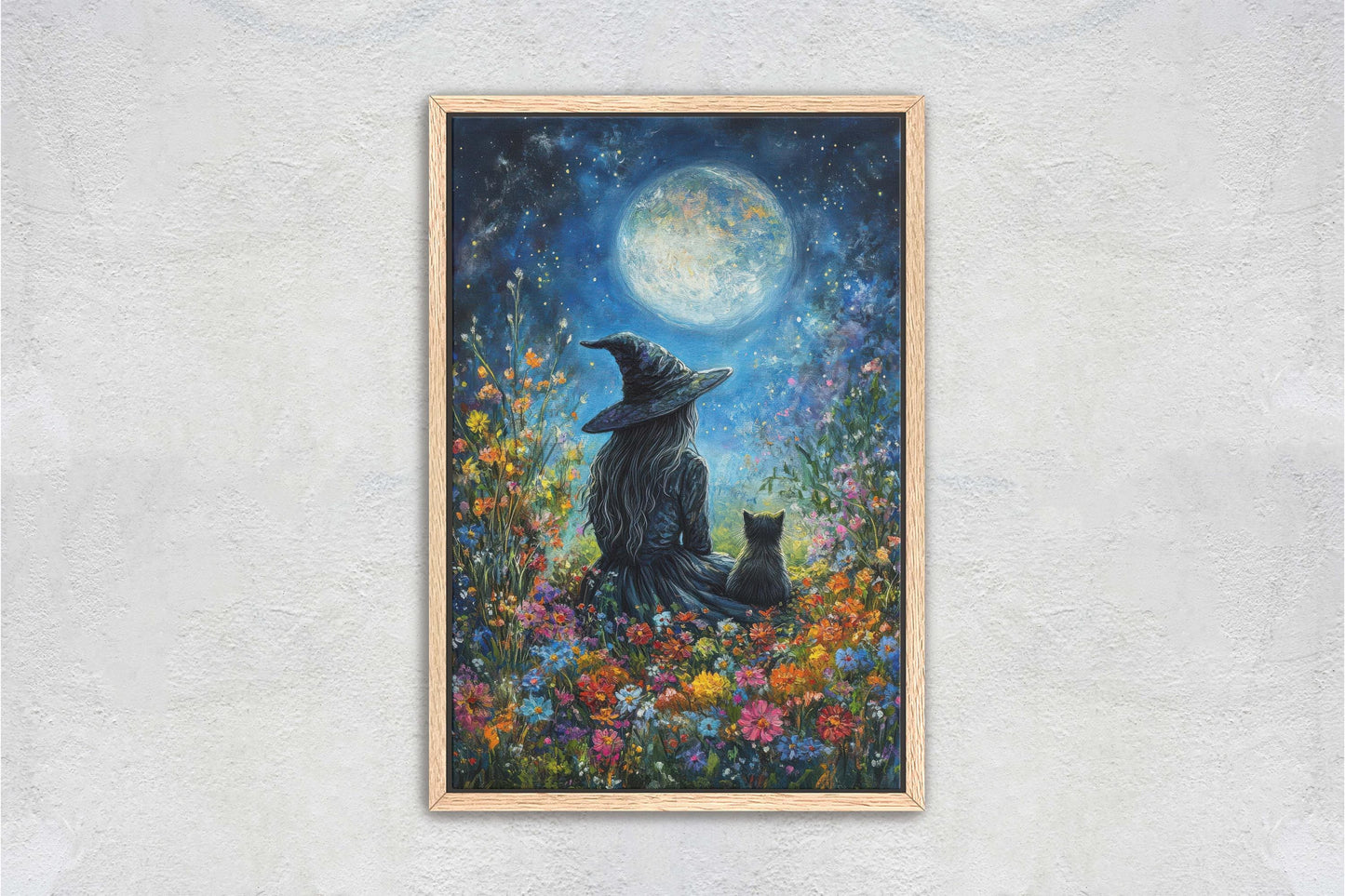 Witch Full Moon, Black Cat Wildflowers, Halloween Decor, Whimsical Halloween, Whimsy Night Stars