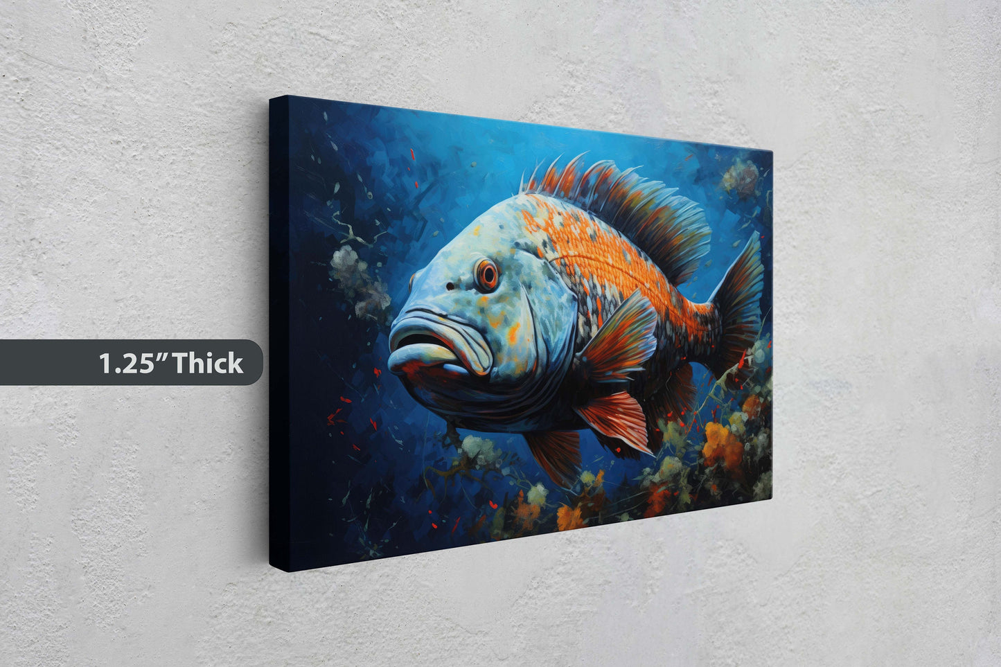 Fish Painting, Canvas Wall Art, Abstract Blue Sea Painting, Boho Wall Décor, Custom Painting, Home Decor,Large Original,Framed Canvas