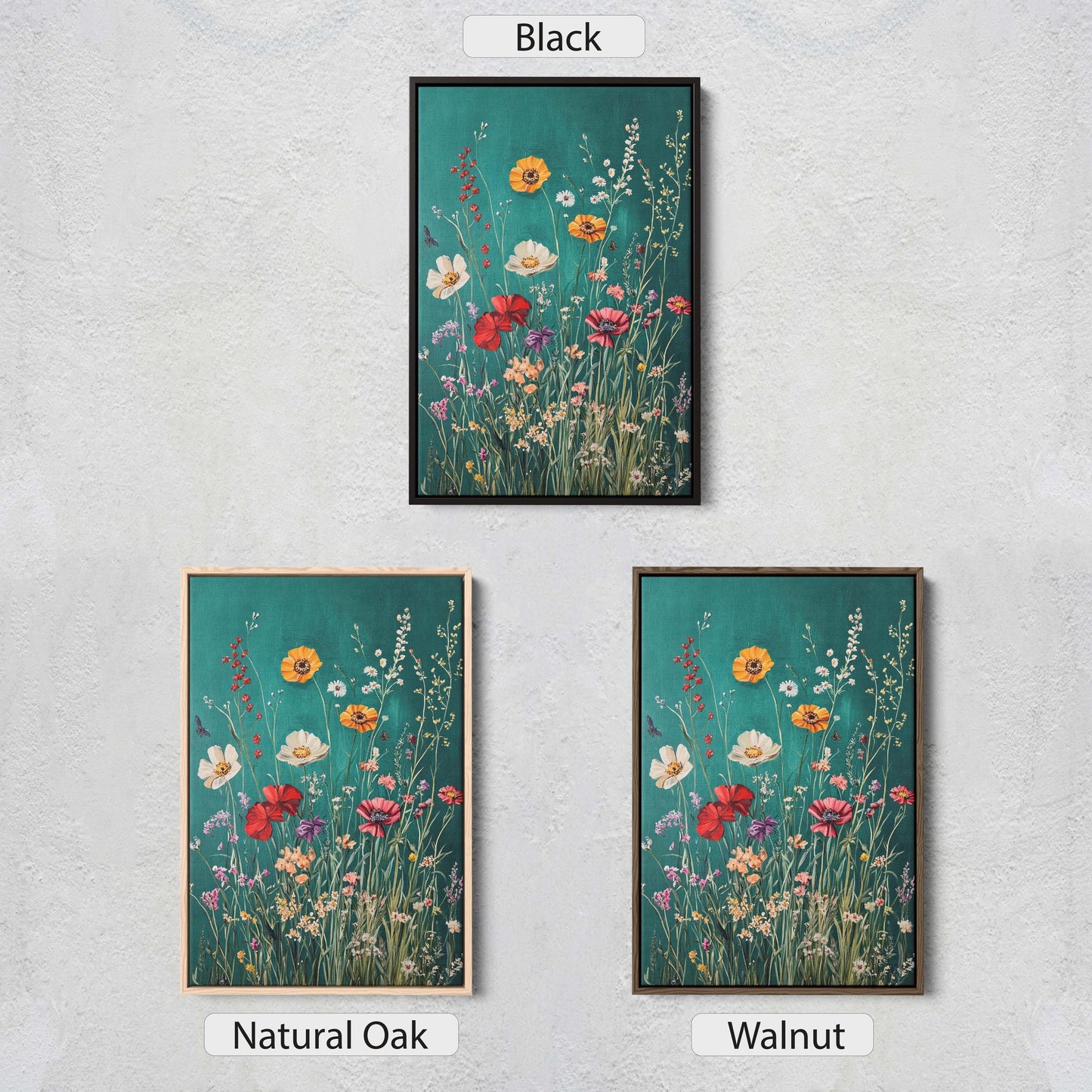 Spring Wildflowers, Green Decor, Flower print