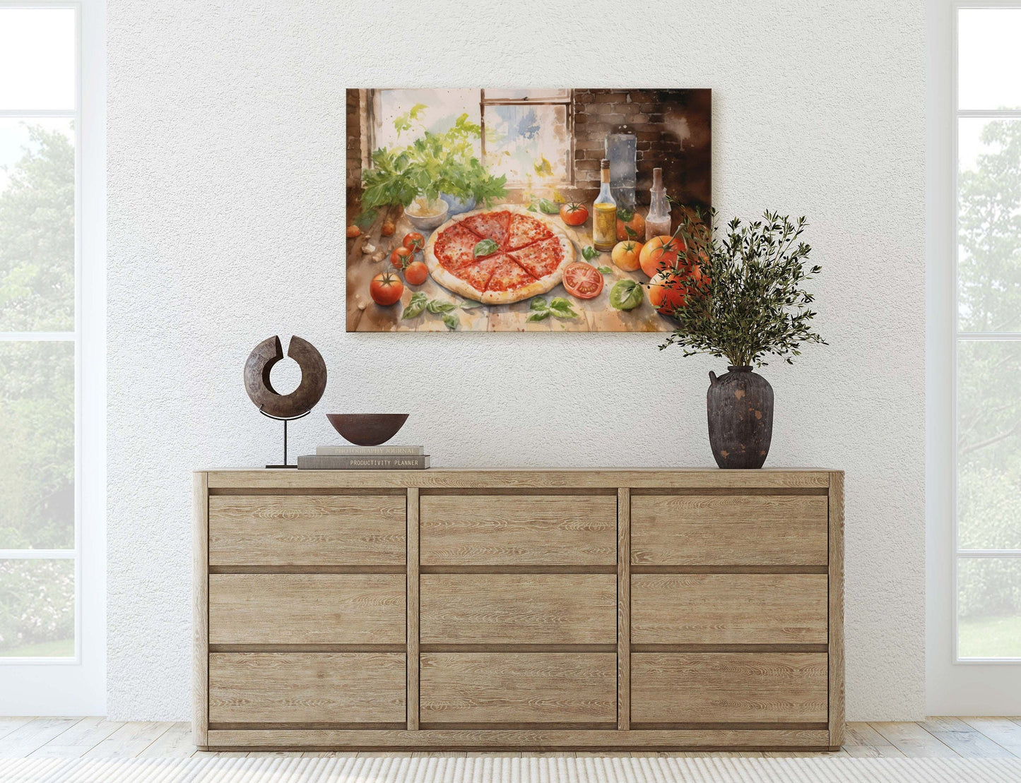 Italian Pizza, Margherita pizza, Food of Italy, Pizzeria, Restaurant Decor, Kitchen Print, Ready to Hang, Canvas Art Print, Large Art