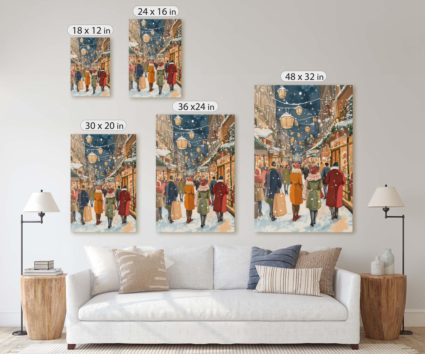 Vintage Christmas Canvas, Christmas Shopping, Christmas Village