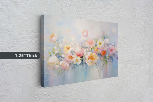 Abstract Floral Print, Flowers in Rain, Blue Canvas, Fine Art, Modern Artwork, Contemporary Print, Framed Canvas, Giclee