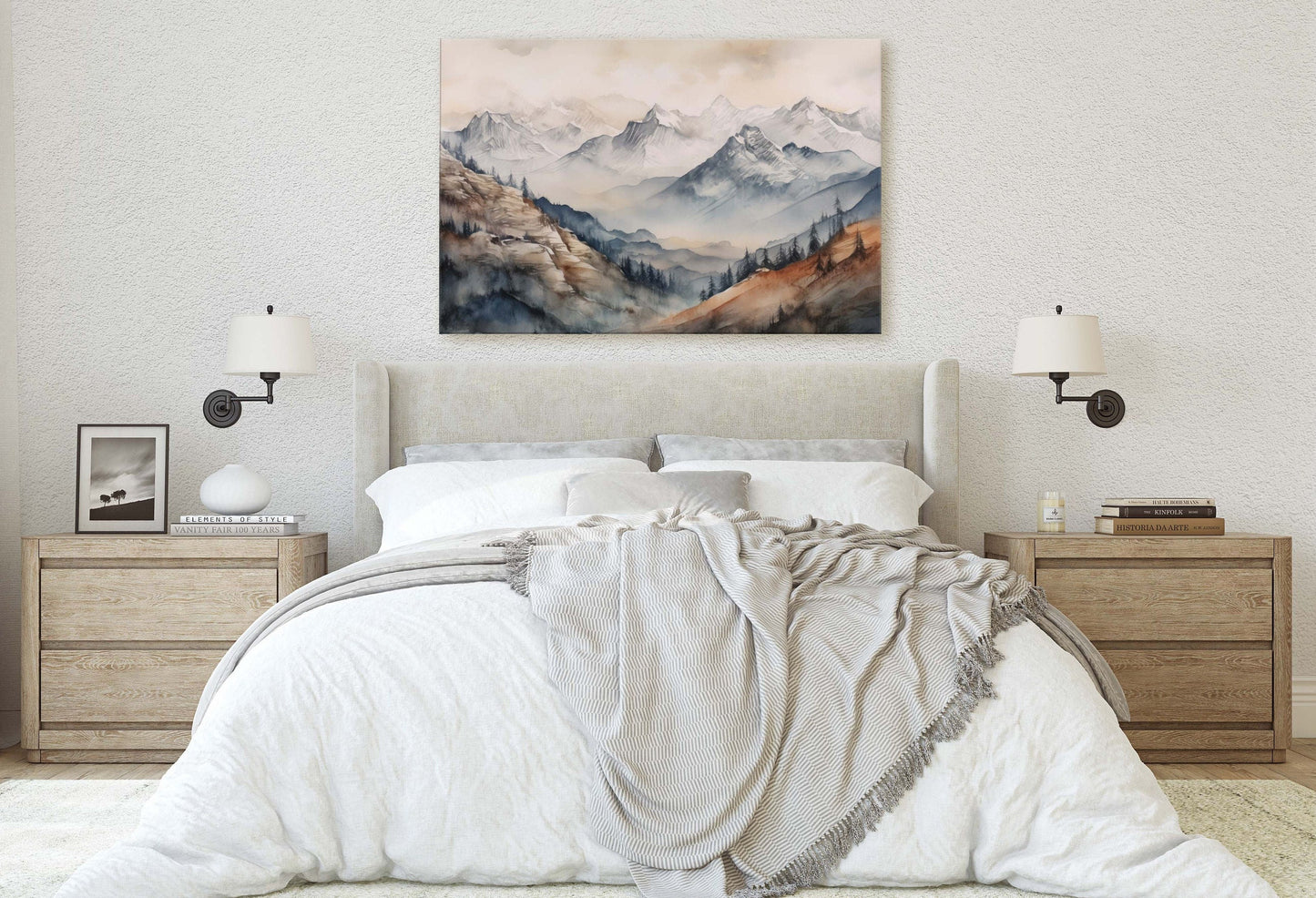 Snowy Mountain on Canvas, Subdued Color, Misty Peaks, Fog Landscape, Neutral Tones, Ready to Hang, Large Print, Colorado Mountain