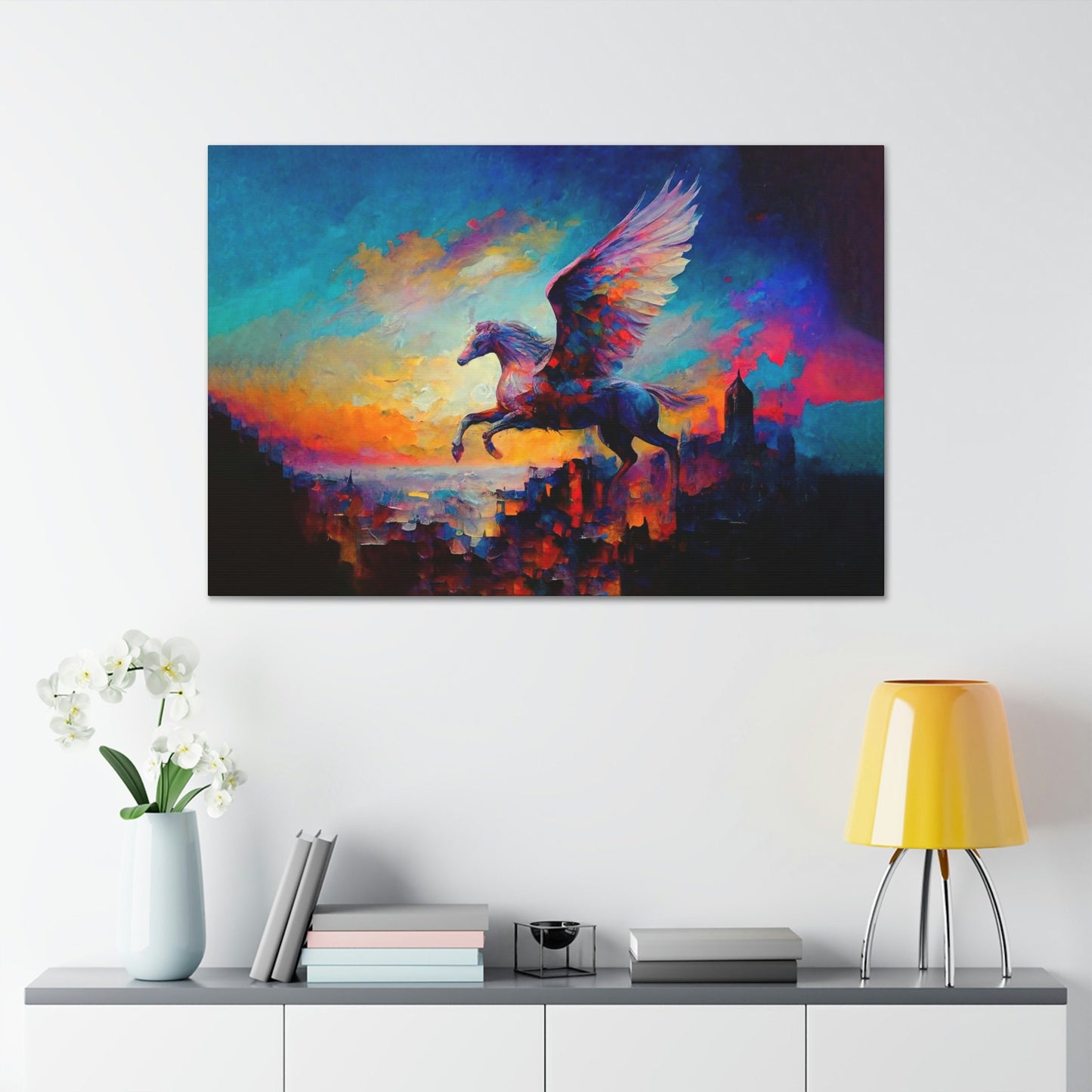 Pegasus Flying Colorful Canvas Art Ready To Hang | Fantasy | Mythology