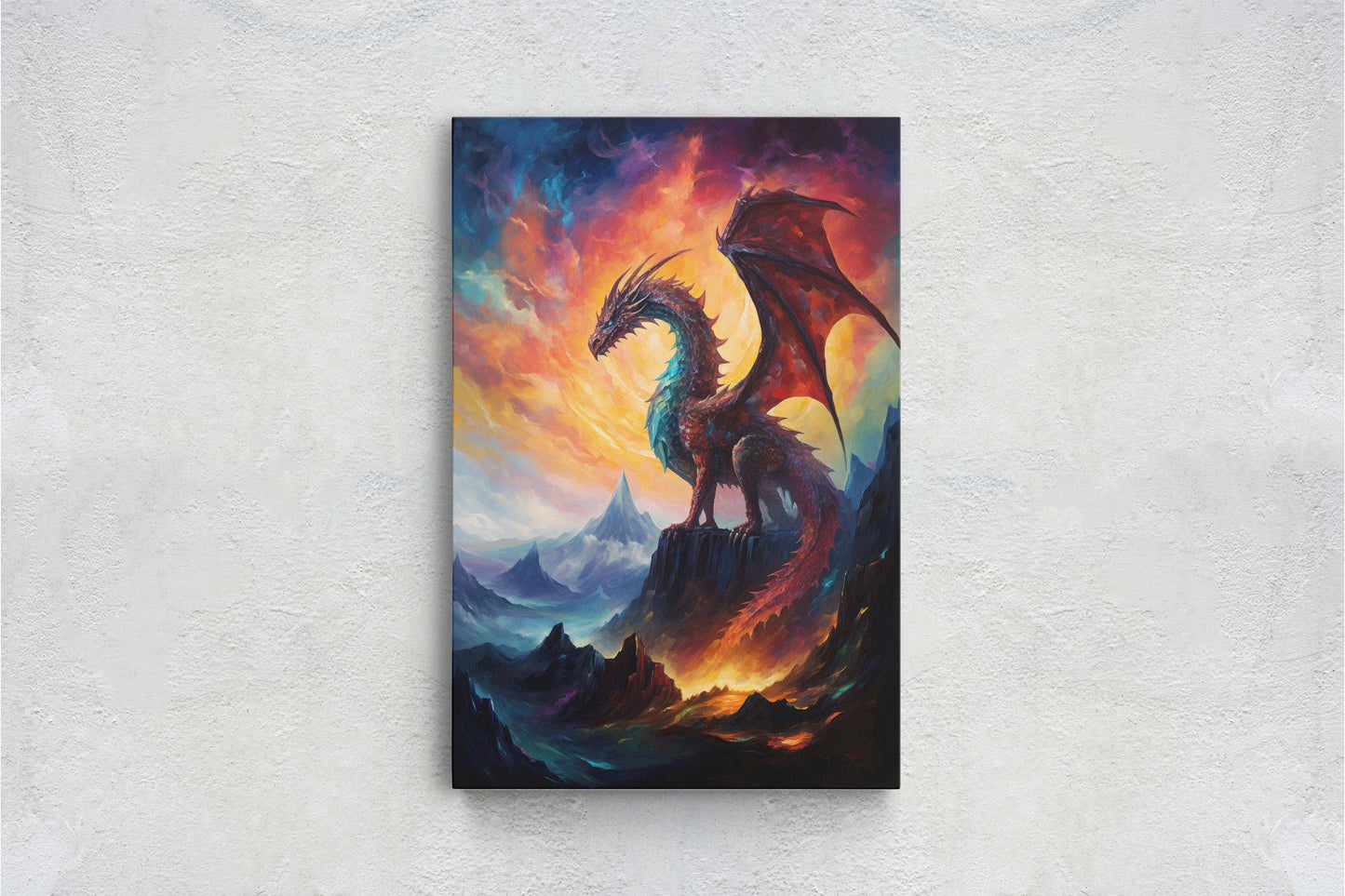 Dragon Portrait, Volcano Dragon, Mythical Creature, Fantasy Animal, Framed Canvas, Poster Print, Game room, Man Cave